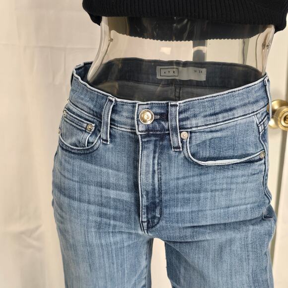 AYR The Bomb Pop Straight Leg Raw Hem High Rise Denim Blue Jeans Size 28 - Picture 8 of 16